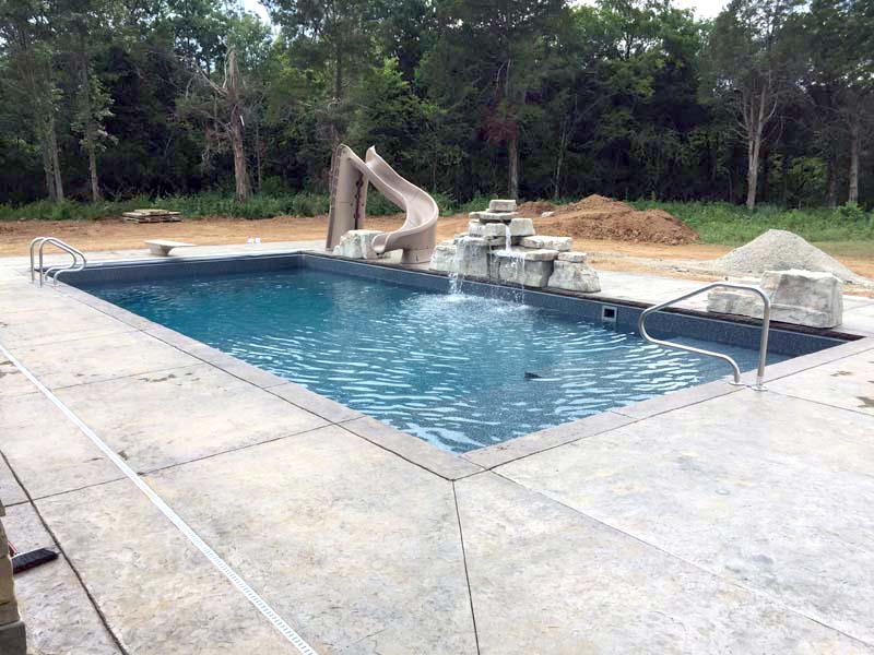 rectangle pool with slide and fountain - JNR Pools